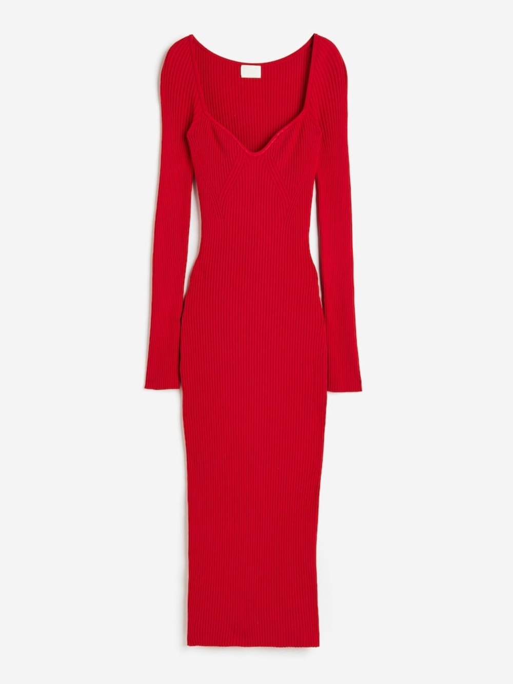 H&M Stretch Rib Long Sleeve Red Midi Dress